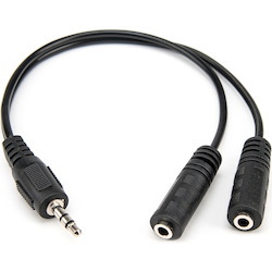 Rocstor Premium Slim Stereo Splitter Cable - 3.5mm Male to 2x 3.5mm Female - 1 x Mini-phone Male Stereo Audio - 2 x Mini-phone Female Stereo Audio - Nickel-plated Connectors - Black Cable 3.5mm TO 2x3.5mm M/F