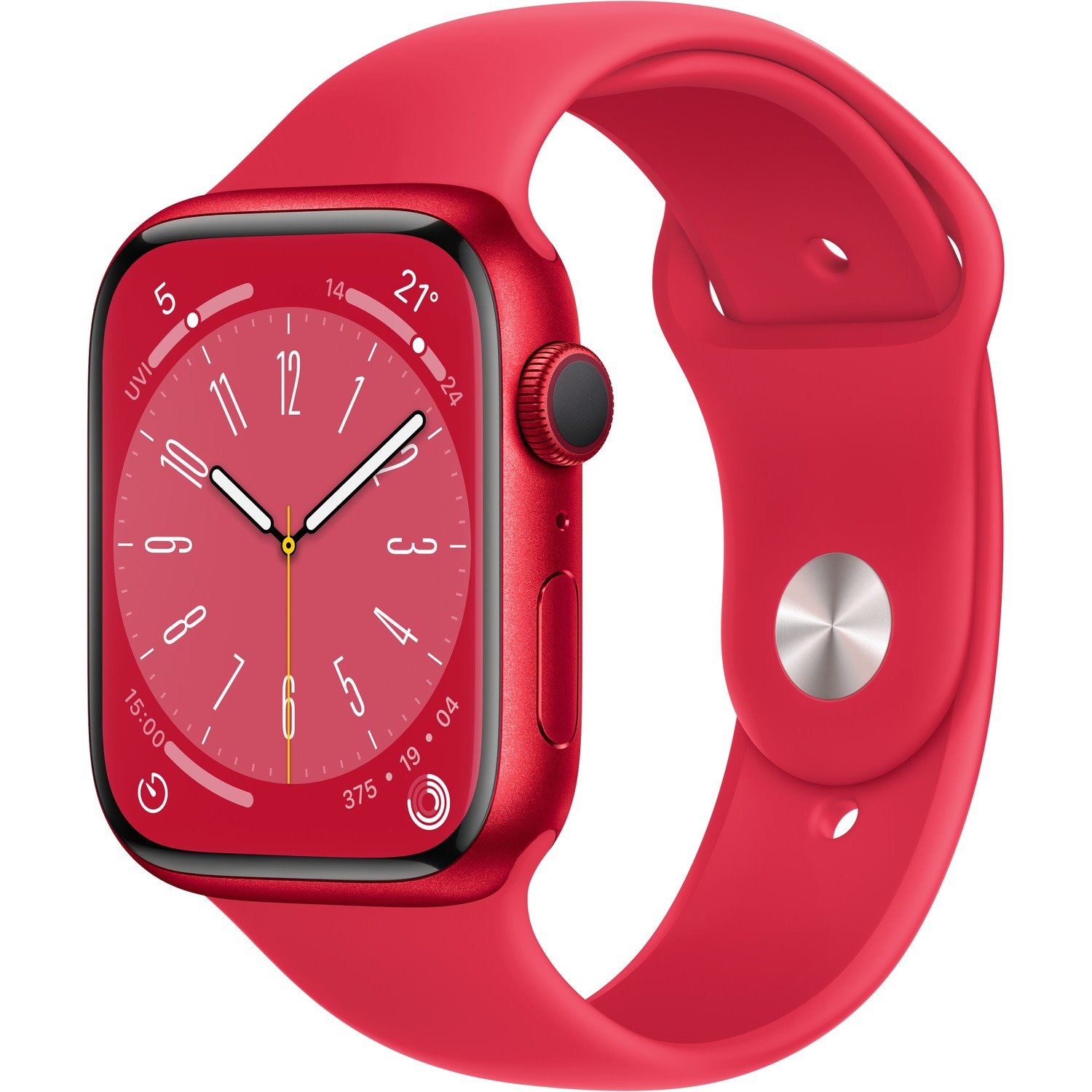 Apple Watch Series 8 Smart Watch - 45 mm Case Height - 38 mm Case Width - Red Case Color - Red Band Color - Aluminium Case Material - Fluoroelastomer Band Material - Wireless LAN