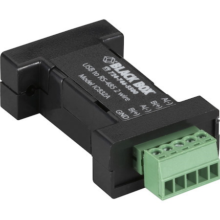 Black Box DB9 Mini Converter (USB to Serial), USB/RS-485 (2-wire, Terminal Block)