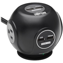 Tripp Lite by Eaton 3-Outlet Spherical Surge Protector, 4 USB Ports (4.8A Shared) - 6 ft. (1.83 m) Cord, 5-15P Plug, 540 Joules, Black