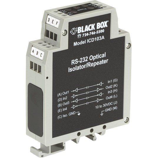 Black Box DIN Rail Repeater with Opto-Isolation, RS-232