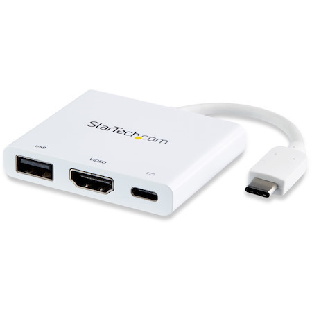 StarTech.com USB C Multiport Adapter with HDMI 4K & 1x USB 3.0 - PD - Mac & Windows - White USB Type C All in One Video Adapter