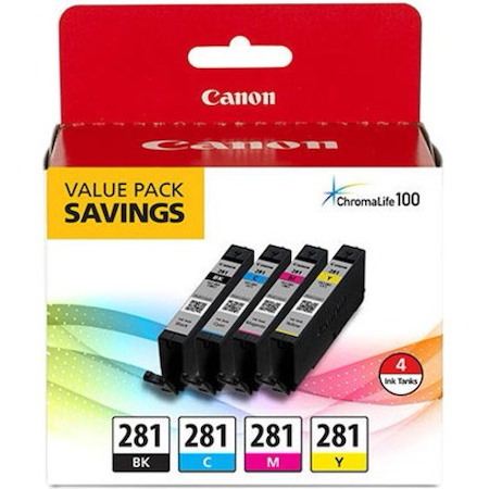 Canon CLI-281 Inkjet Ink Cartridge - Value Pack - Black, Cyan, Magenta, Yellow - 4 Pack