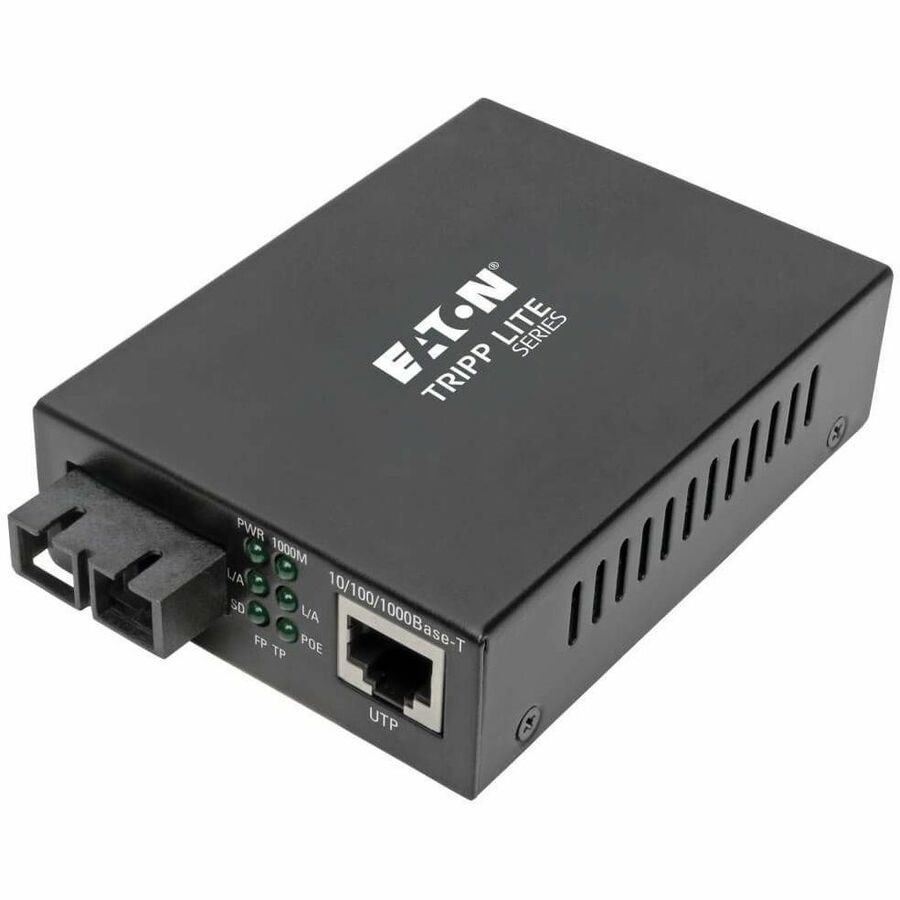 Eaton Tripp Lite Series Gigabit Multimode Fiber to Ethernet Media Converter, POE+, International Power Cables, 10/100/1000 SC, 1310 nm, 2 km (1.2 mi.)