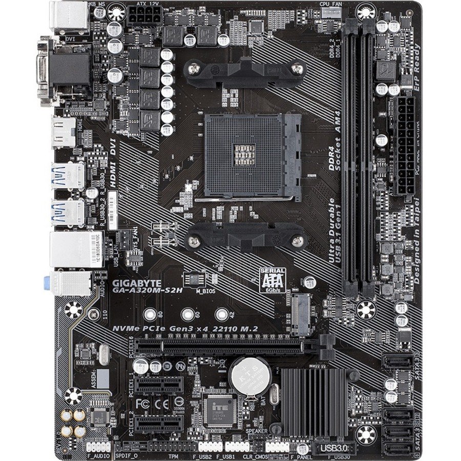 Gigabyte Ultra Durable GA-A320M-S2H Desktop Motherboard - AMD A320 Chipset - Socket AM4 - Micro ATX