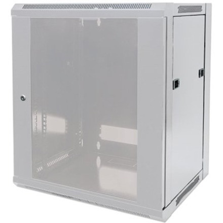 Network Cabinet, Wall Mount (Standard), 9U, 600mm Deep, Grey, Flatpack, Max 60kg, Metal & Glass Door, Back Panel, Removeable Sides, Suitable also for use on a desk or floor, 19" , Parts for wall installation not included, Three Year Warranty