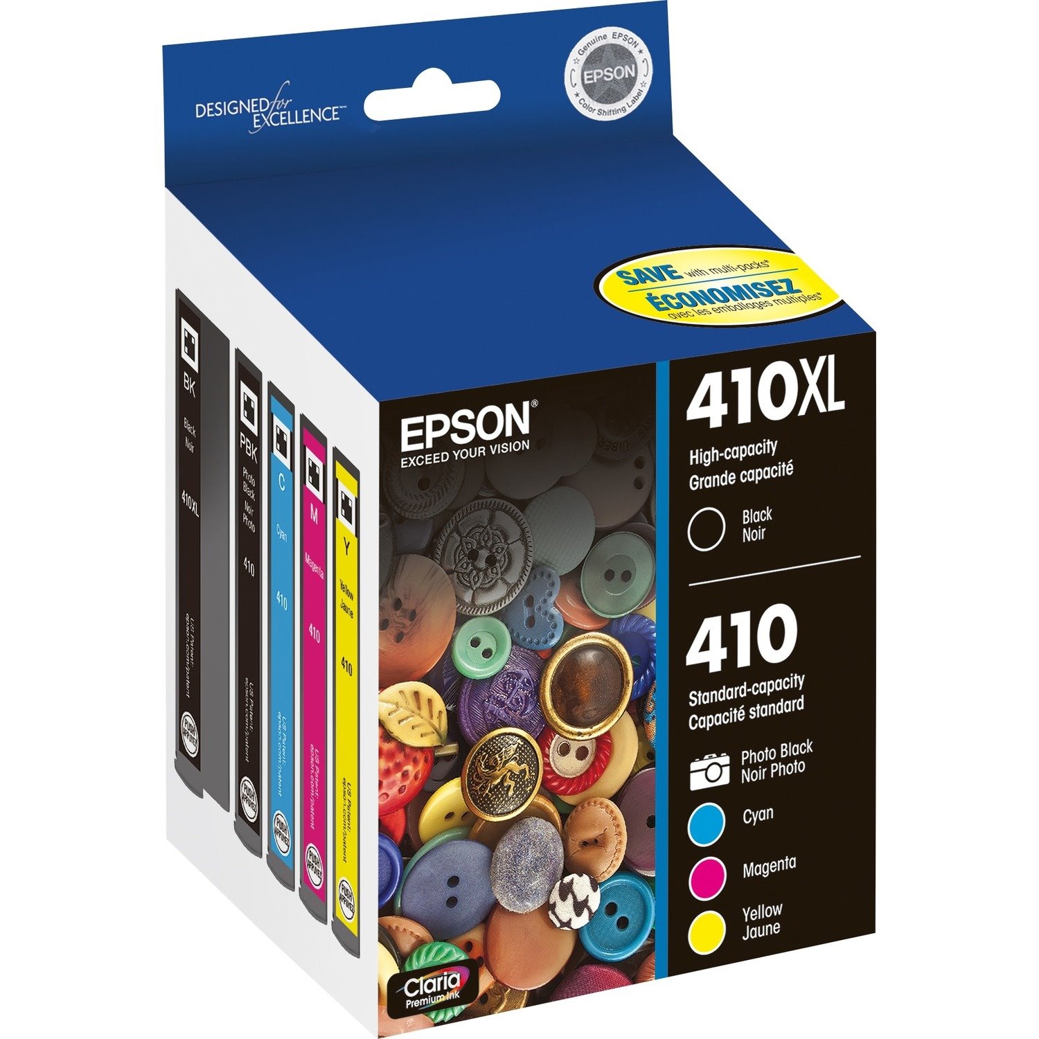 Epson Claria 410XL Original High Yield Inkjet Ink Cartridge - Photo Black, Cyan, Magenta, Black Pack