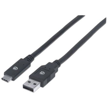 Manhattan USB-C to USB-A Cable, 2m, Male to Male, 5 Gbps (USB 3.2 Gen1 aka USB 3.0), 3A (fast charging), SuperSpeed USB, Black, Lifetime Warranty, Polybag