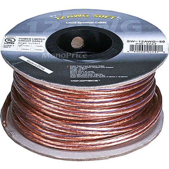 Monoprice Choice Series 12AWG Oxygen-Free Pure Bare Copper Speaker Wire, 50ft