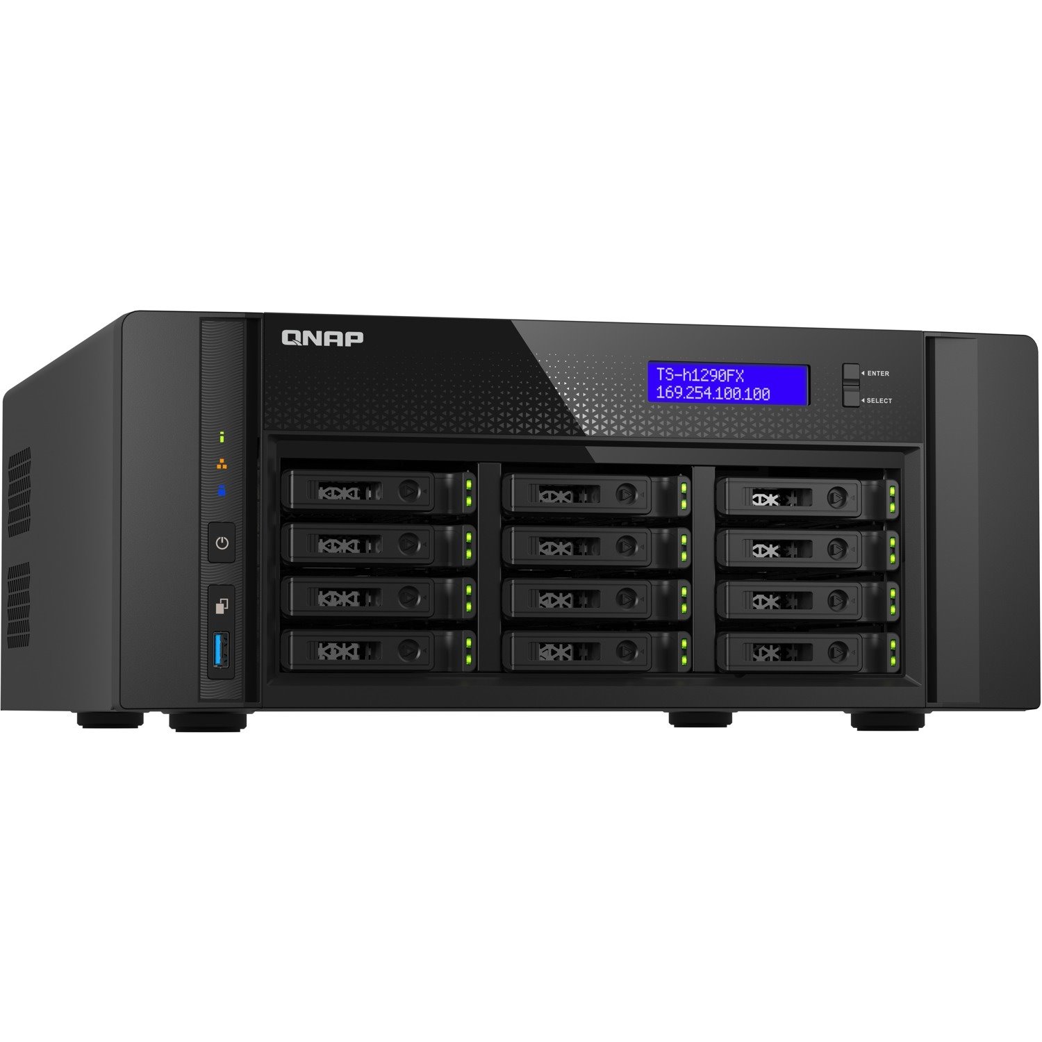 QNAP TS-h1290FX-7302P-128G 12 x Total Bays SAN/NAS Storage System - 5 GB Flash Memory Capacity - AMD EPYC 7302P Hexadeca-core (16 Core) - 128 GB RAM - DDR4 SDRAM Tower