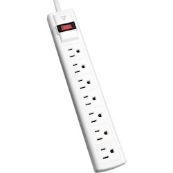 V7 7-Outlet Surge Protector, 12 ft cord, 1050 Joules - White