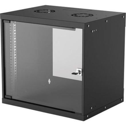 Network Cabinet, Wall Mount (Basic), 9U, 400mm Deep, Black, Flatpack, Max 50kg, Glass Door, 19" , Parts for wall installation not included, Three Year Warranty