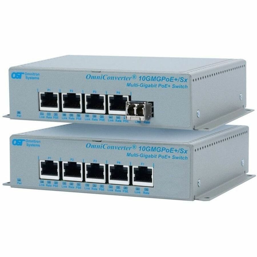 Omnitron Systems OmniConverter 10GMGPoEBT/Sx, 1x SFP/SFP+, 4x RJ-45 PoE/PSE, 5 Year Warranty