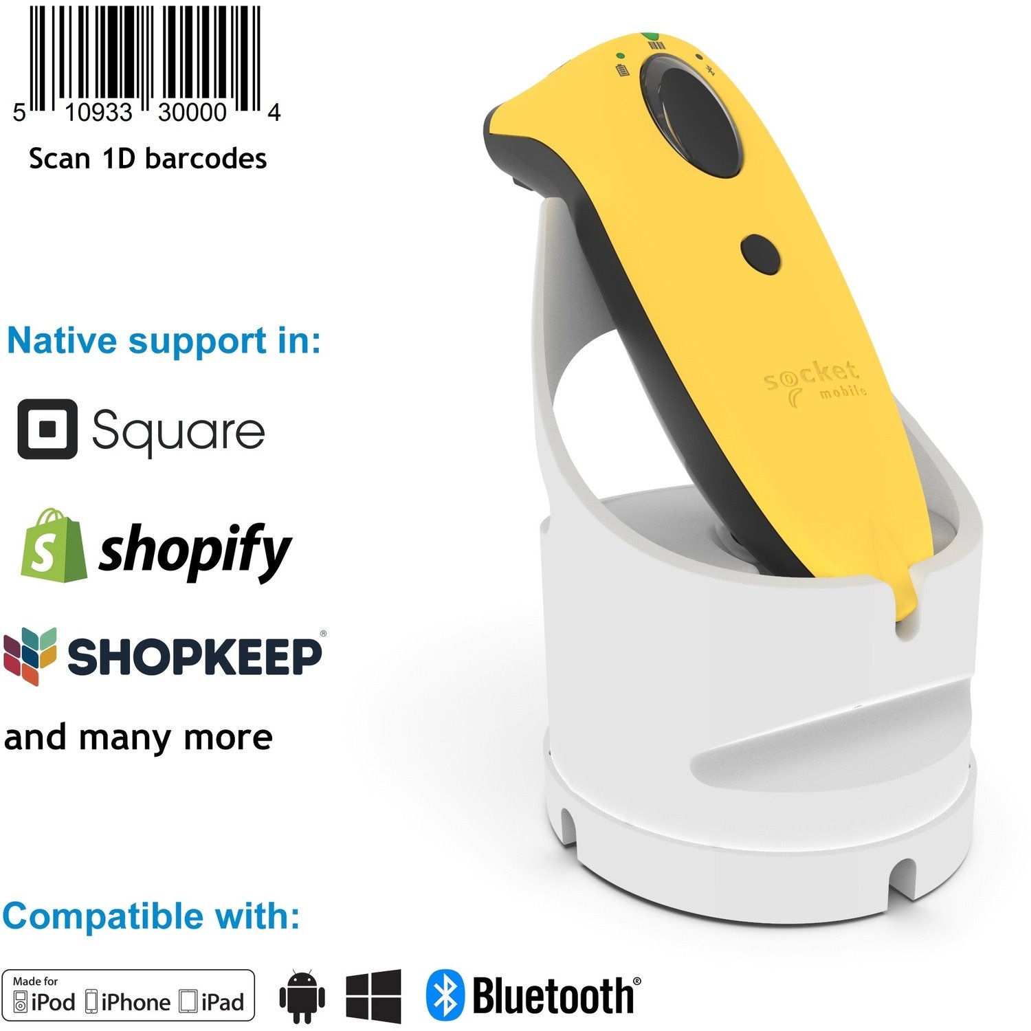Socket Mobile SocketScan S700 Handheld Barcode Scanner - Wireless Connectivity - Yellow, White