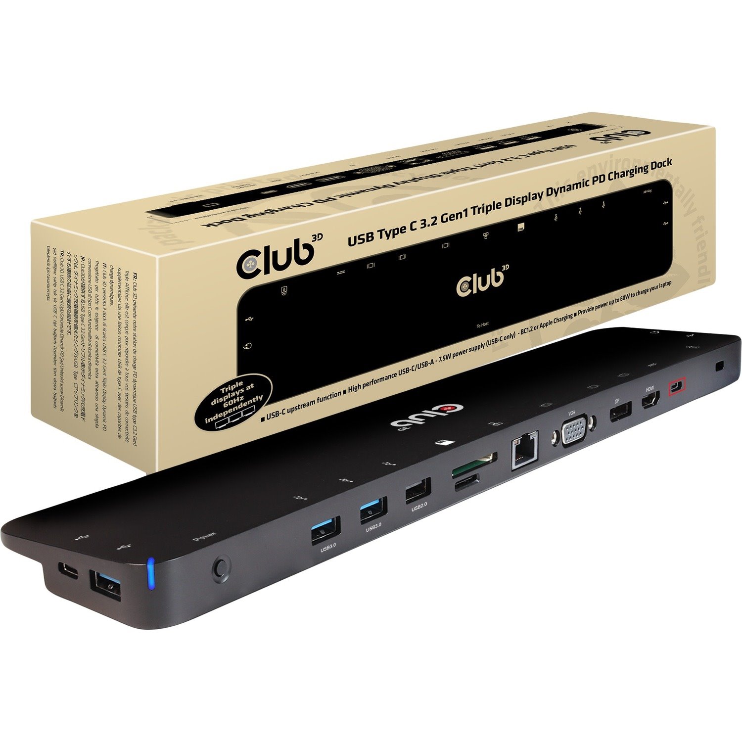 Club 3D USB Type C 3.2 Gen1 Triple Display Dynamic PD Charging Dock