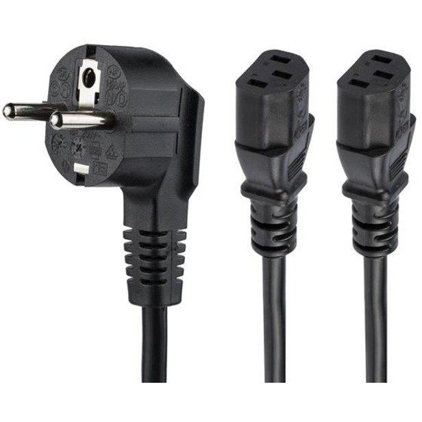 StarTech.com 2m C13 Power Cord - Schuko CEE7 to 2x C13 - Y Splitter Power Cable - C13 Power Cable - European Power Cord