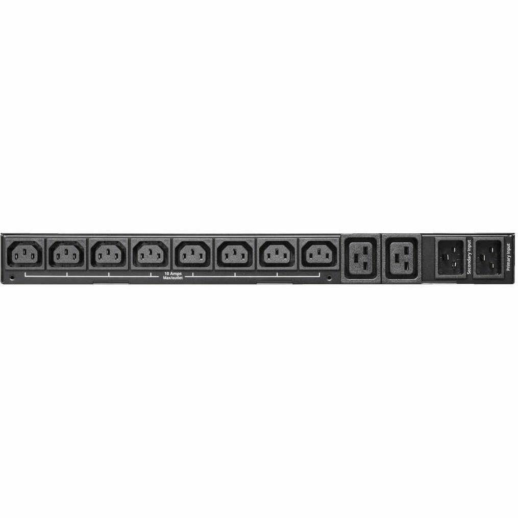 Eaton Tripp Lite Series 3.8kW 200-240V Single-Phase ATS/Local Metered PDU - 8 C13 and 2 C19 Outlets, Dual C20 Inlets, 12 ft. Cords, 1U, TAA