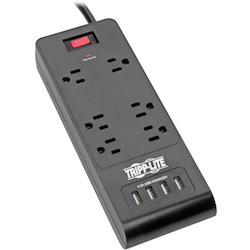 Tripp Lite by Eaton 6-Outlet Surge Protector with 4 USB Ports (4.2A Shared) - 6 ft. (1.83 m) Cord 900 Joules Black