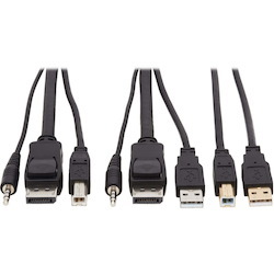 Tripp Lite by Eaton DisplayPort KVM Cable Kit - DP, USB, 3.5 mm Audio (3xM/3xM) + USB (M/M), 4K, 4:4:4, 10 ft. (3.05 m), Black