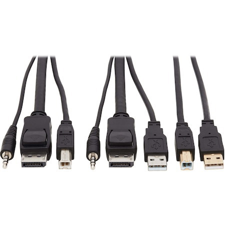Tripp Lite by Eaton DisplayPort KVM Cable Kit - DP, USB, 3.5 mm Audio (3xM/3xM) + USB (M/M), 4K, 4:4:4, 10 ft. (3.05 m), Black