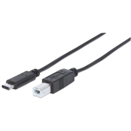 Manhattan USB-C to USB-B Cable, 2m, Male to Male, Black, 480 Mbps (USB 2.0), USB2CB2M, Hi-Speed USB, Lifetime Warranty, Polybag