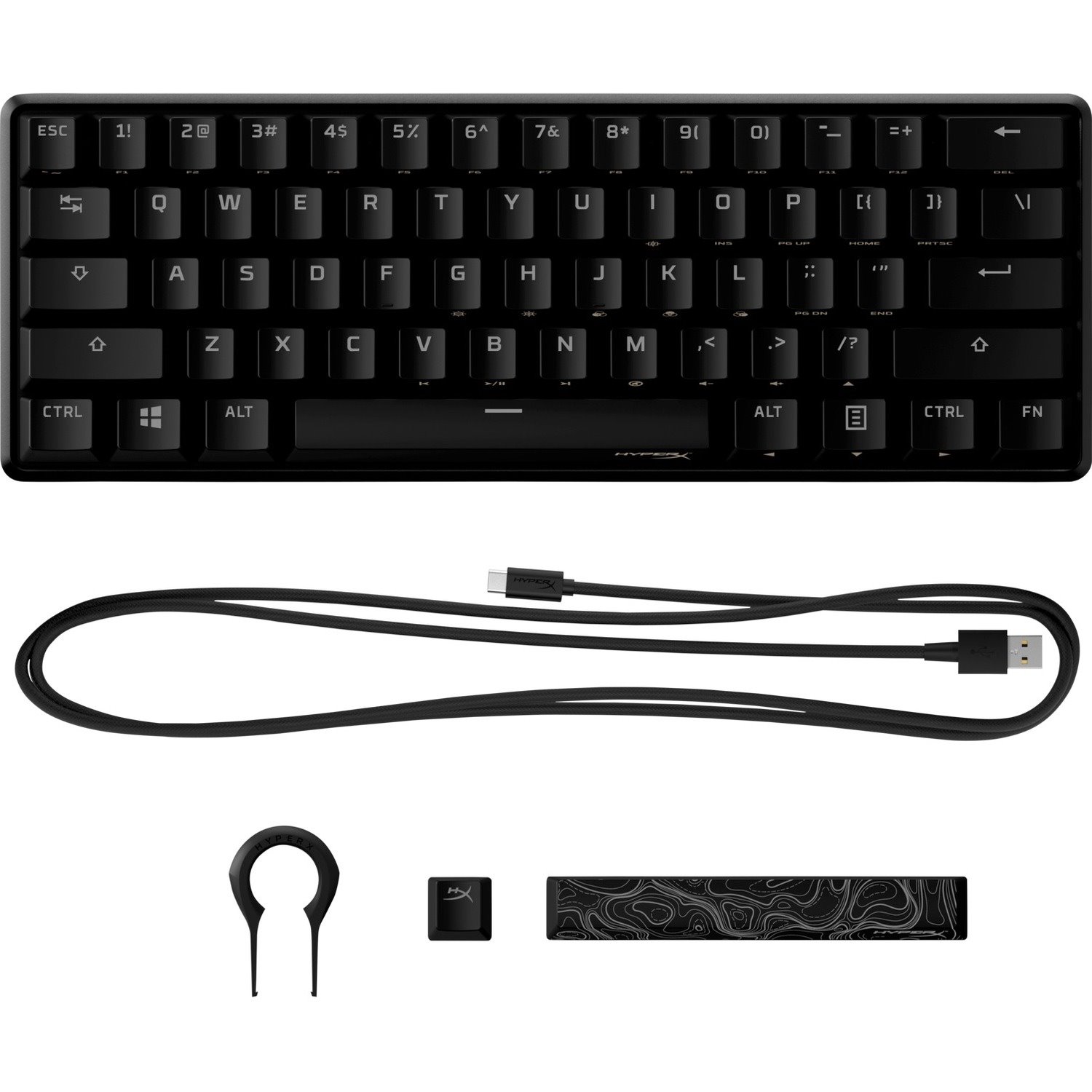 HyperX Alloy Origins 60 Rugged Gaming Keyboard - Cable Connectivity - USB Type C Interface - RGB LED - English (US) - Black