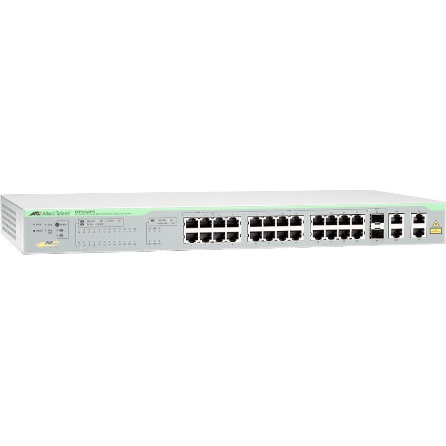 Allied Telesis FS750 AT-FS750/28PS 24 Ports Manageable Ethernet Switch - Gigabit Ethernet, Fast Ethernet - 10/100/1000Base-T, 1000Base-X, 10/100Base-TX
