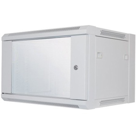 Network Cabinet, Wall Mount (Standard), 6U, 450mm Deep, Grey, Flatpack, Max 60kg, Metal & Glass Door, Back Panel, Removeable Sides, Suitable also for use on a desk or floor, 19" , Parts for wall installation not included, Three Year Warranty