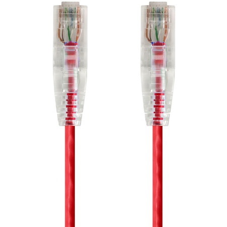 Monoprice SlimRun Cat6 28AWG UTP Ethernet Network Cable, 0.5ft Red
