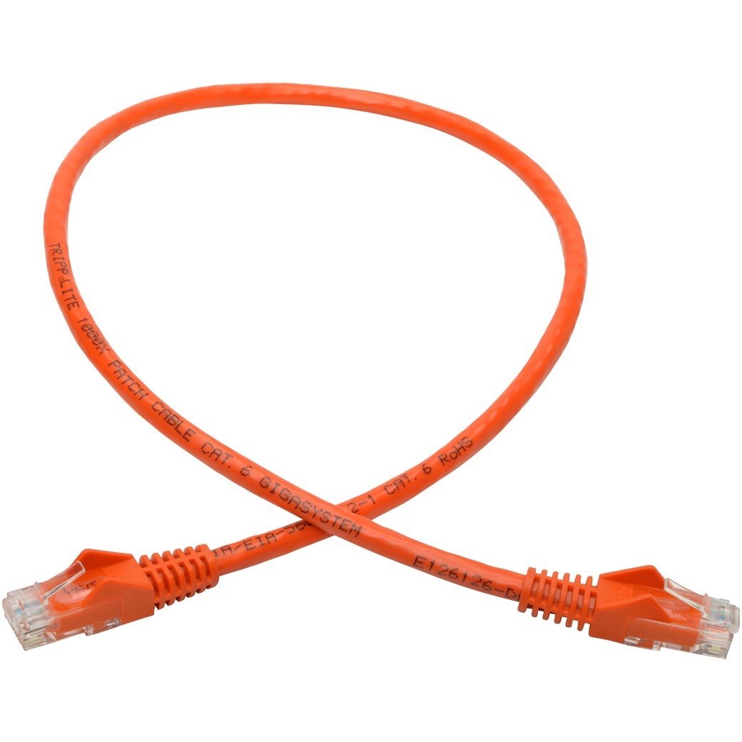 Eaton Tripp Lite Series Cat6 Gigabit Snagless Molded (UTP) Ethernet Cable (RJ45 M/M), PoE, Orange, 2 ft. (0.61 m)