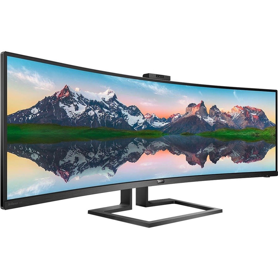 Philips Brilliance 499P9H Webcam Dual Quad HD (DQHD) Curved Screen Gaming LCD Monitor - 32:9 - Textured Black