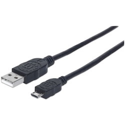 Manhattan USB-A to Micro-USB Cable, 0.5m, Male to Male, Black, 480 Mbps (USB 2.0), USBAUB50CMBK, Hi-Speed USB, Lifetime Warranty, Polybag