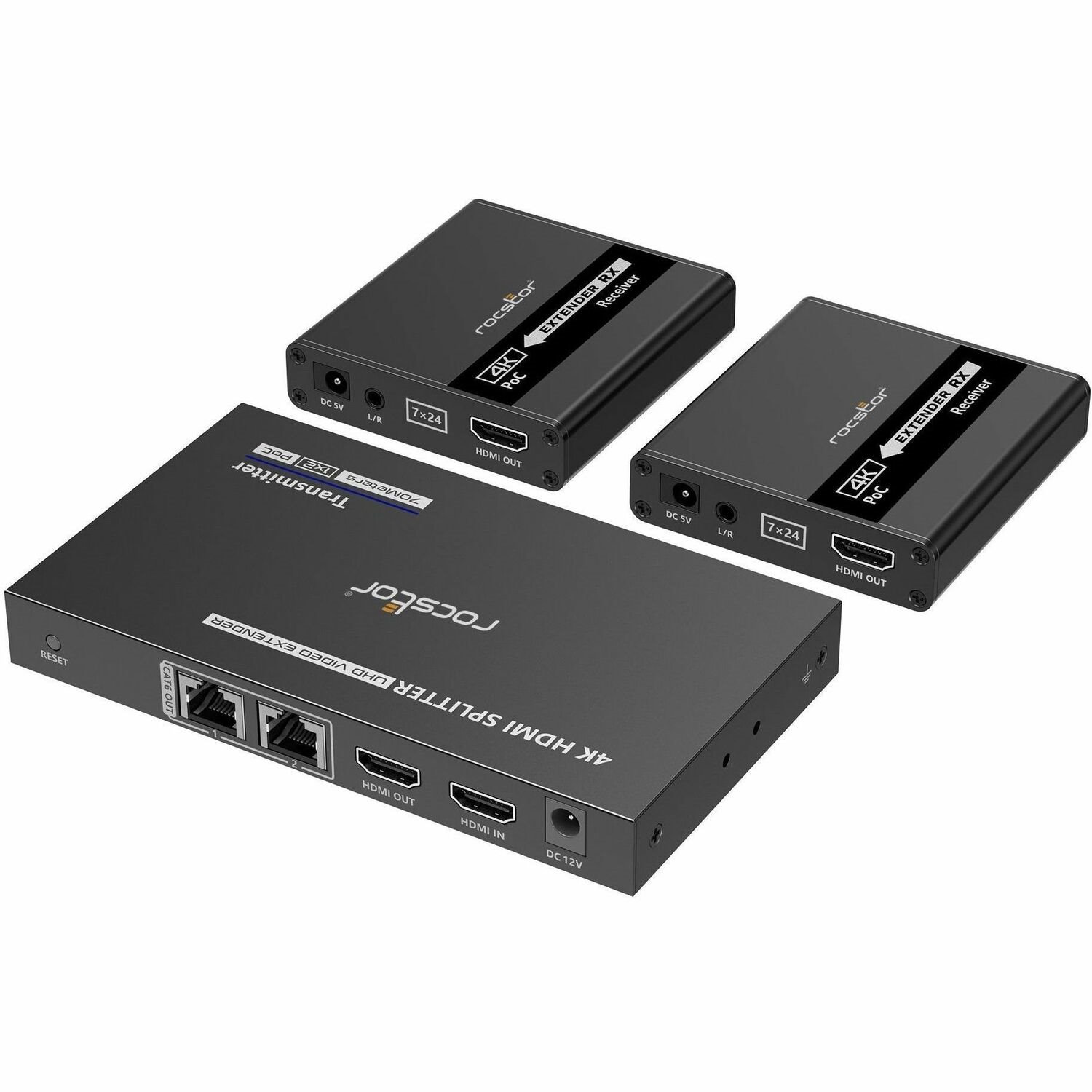 Rocstor TrueReach Splitter with Power over Network Cable 4K/1080p 1x2 HDMI