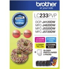 Brother LC233PVP Original Standard Yield Inkjet Ink Cartridge/Paper Kit - Magenta, Black, Cyan, Yellow - 4 / Pack