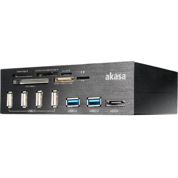 Akasa InterConnect Pro Flash Reader/USB Hub Combo - USB 2.0, USB 3.0 - Internal