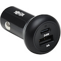 Tripp Lite by Eaton Dual-Port USB Car Charger with 24W Charging - USB-C (24W) PD 3.0, USB-A (24W) QC 3.0, Black