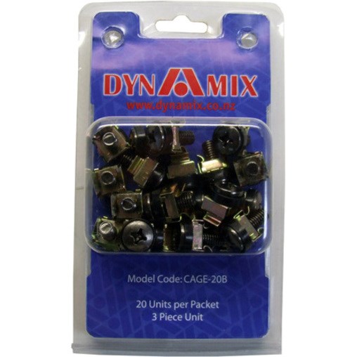 Dynamix 20pc Pack 3 Piece Cage Nut Black (Re-sealable Pack)