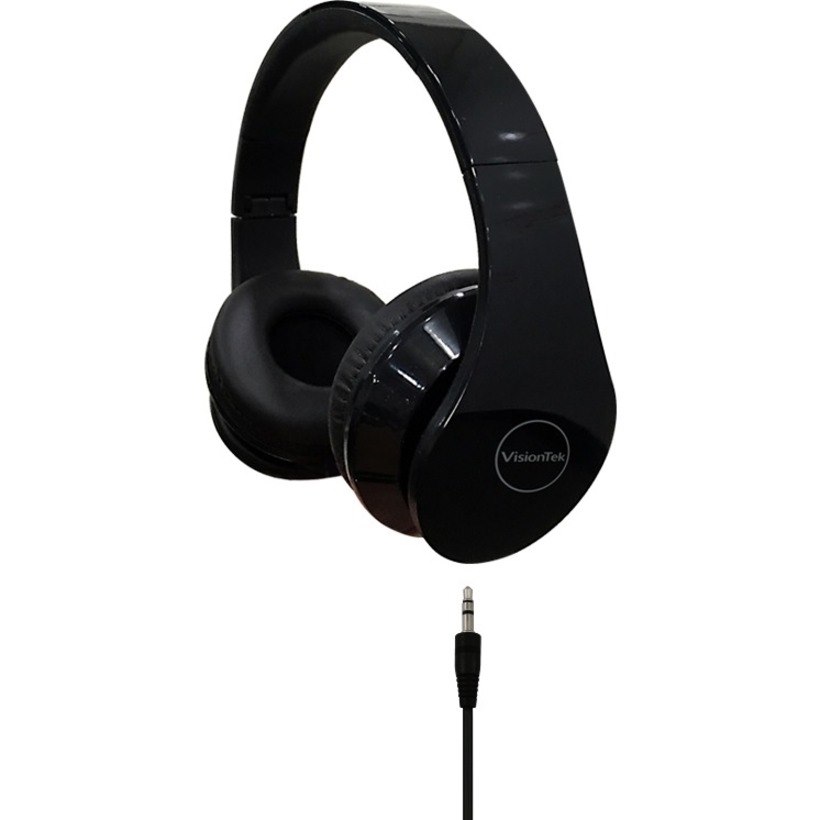 VisionTek Folding Stereo Headphones with Detachable Cable -BLACK