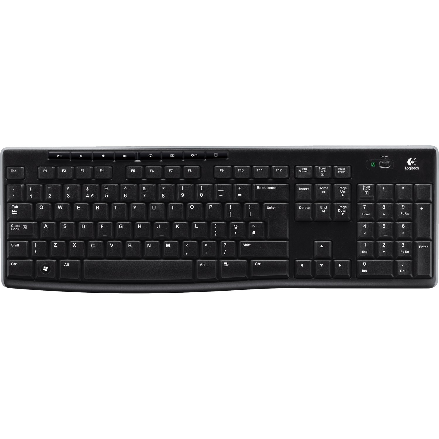 Logitech K270 Keyboard - Wireless Connectivity - USB Interface - Black