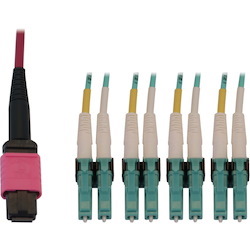 Eaton Tripp Lite Series 40/100G Multimode 50/125 OM4 Fiber Optic Cable (12F MTP/MPO-PC to 4x Duplex LC/PC F/M), LSZH, Magenta, 1 m (3.3 ft.)