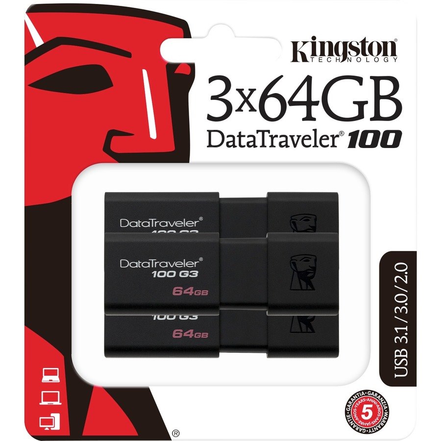 Kingston 64GB USB 3.0 DataTraveler 100 G3 (3 pcs)