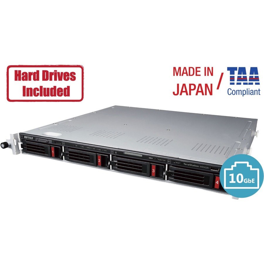 BUFFALO TeraStation WS5420 4-Bay Rackmount Windows Server IoT 2019 NAS 16TB Hard Drives Included