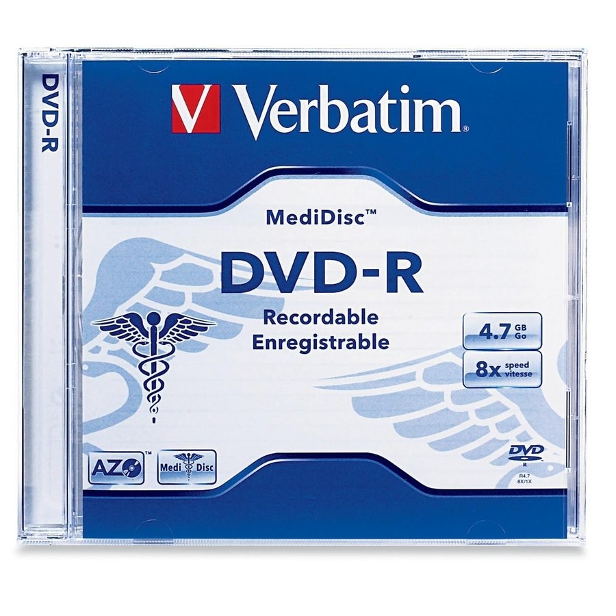 Verbatim MediDisc DVD-R 4.7GB 8X Thermal Printable Branded Surface - 1pk Jewel Case