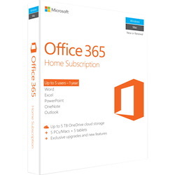 Microsoft Office 365 Home Subscription + Exclusive upgrades and new features - Up to 5 User, 5 PC/Mac, 5 Tablet, 5 TB OneDrive Cloud Storage - 1 Year