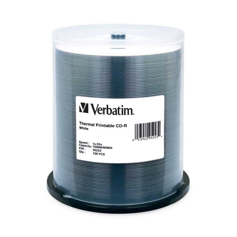 Verbatim 95253 CD Recordable Media - CD-R - 52x - 700 MB - 100 Pack Spindle - White
