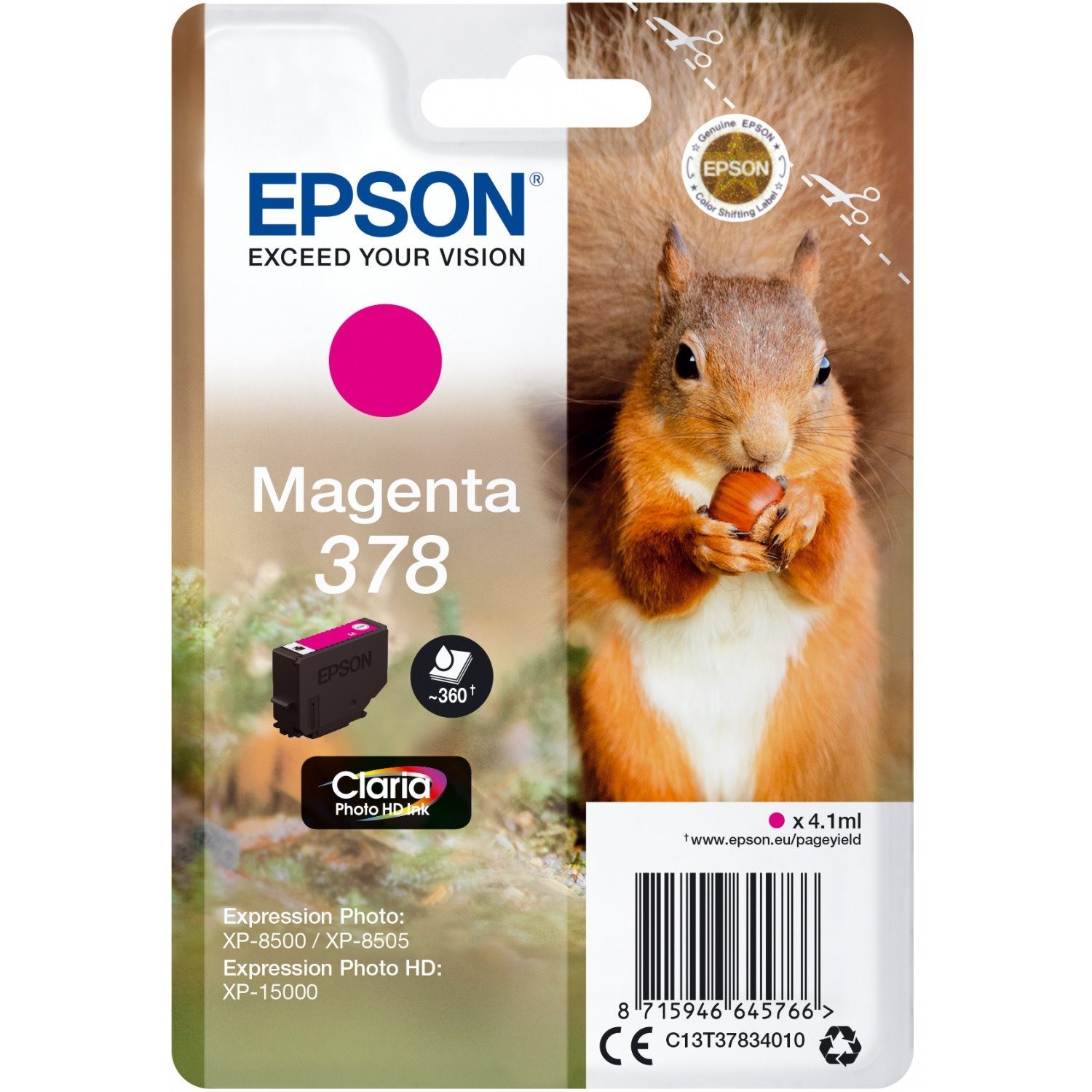 Epson Claria Photo HD 378 Original Standard Yield Inkjet Ink Cartridge - Single Pack - Magenta - 1 Pack