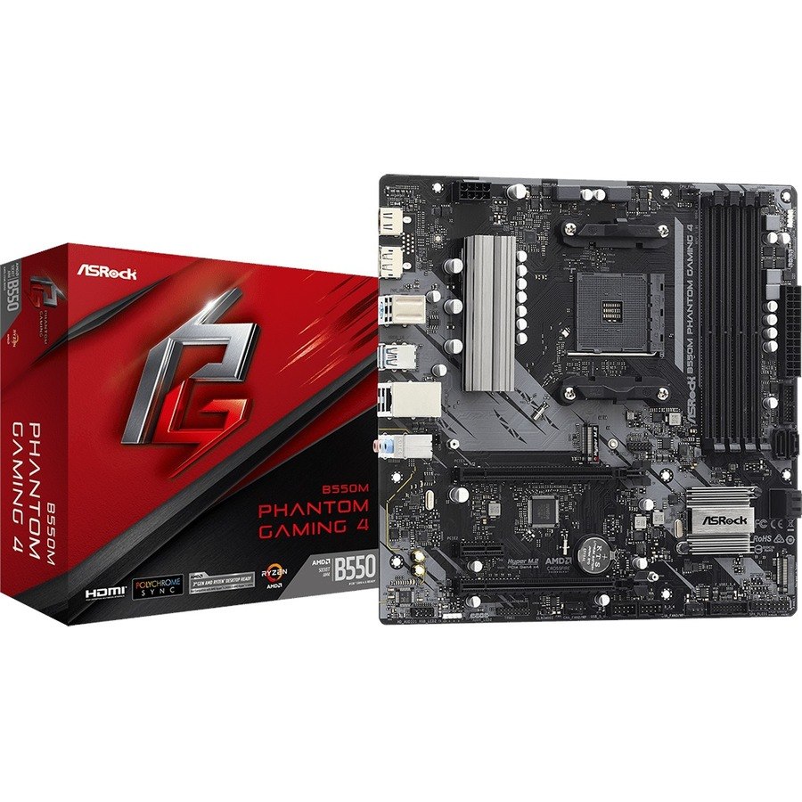 ASRock B550M Phantom Gaming 4 Desktop Motherboard - AMD B550 Chipset - Socket AM4 - Micro ATX