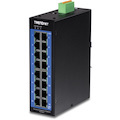 TRENDnet 16-Port Industrial Gigabit L2 Managed DIN-Rail Switch, Layer 2 Switch, 16 x Gigabit Ports, 32Gbps Switching Capacity, Extreme Temperature Gigabit Switch, Lifetime Protection, Black, TI-G160i