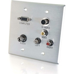 C2G VGA, 3.5mm Audio, S-Video, Composite Video and RCA Stereo Audio Pass Through Double Gang Wall Plate - Brushed Aluminum