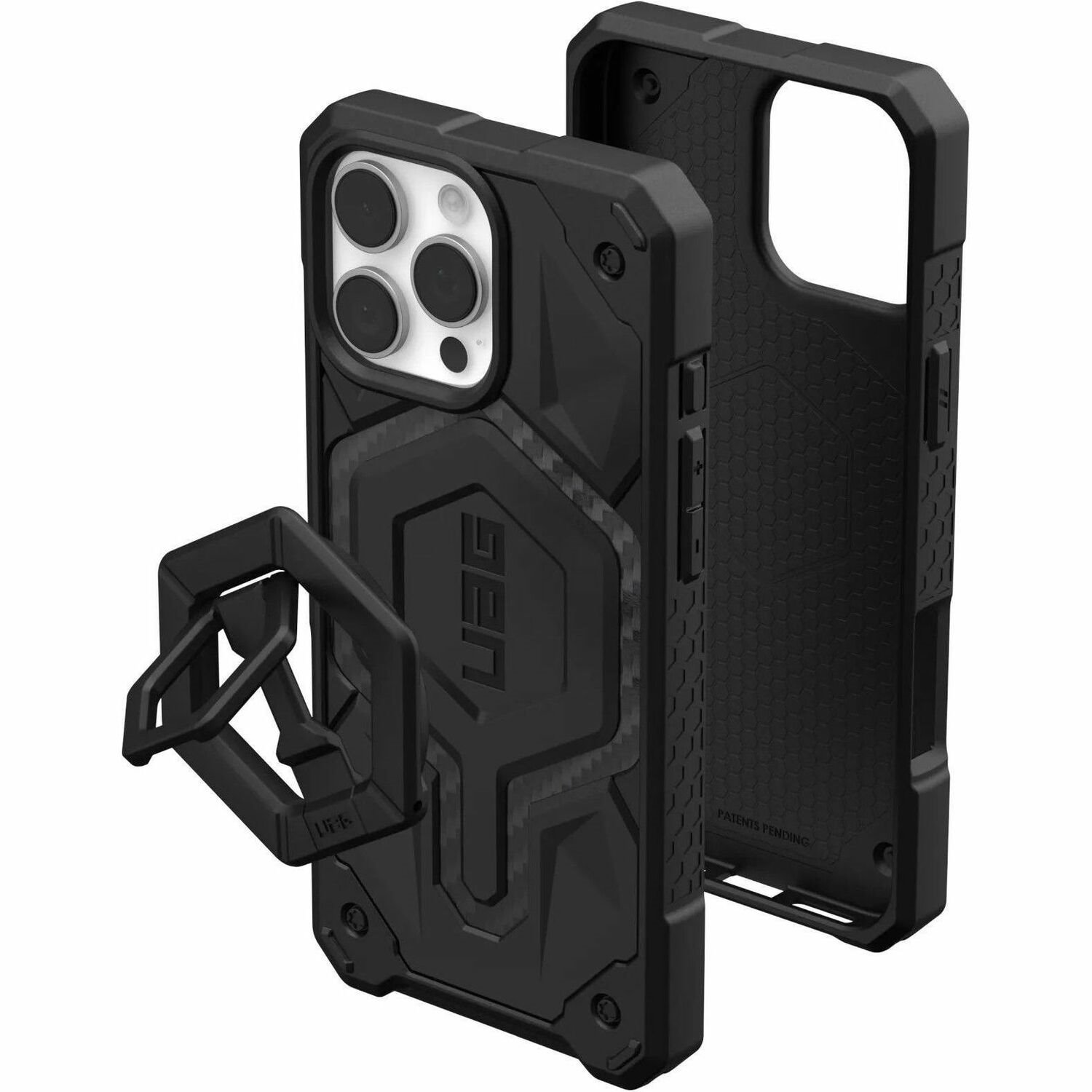 Urban Armor Gear iPhone 16 Pro Max - Monarch Pro MagSafe Carbon Fiber Case + Black Ring Stand